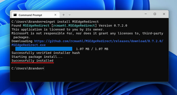 Windows Edge Bing Redirect Winget Msedgeredirect Successfully Installed