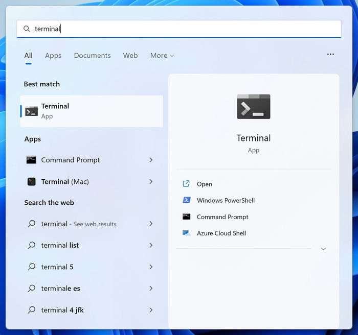 Windows Search Type Terminal App