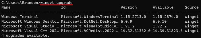 Windows Package Manager Terminal Winget Upgrade