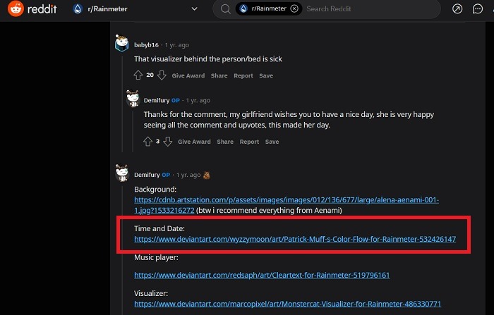 Saving date and time feature of a Rainmeter skin from a Subreddit. 
