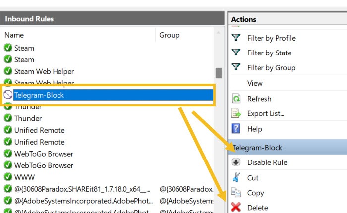 Windows Defender Firewall Disable And Delete Rule