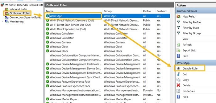 Windows Defender Outbound Default Rules Select