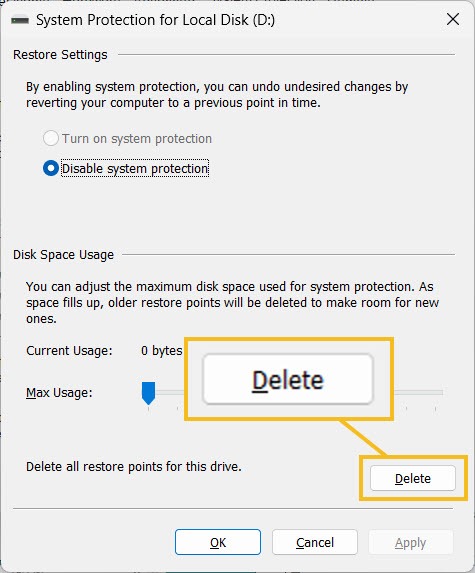 Windows Delete Restore Points 2