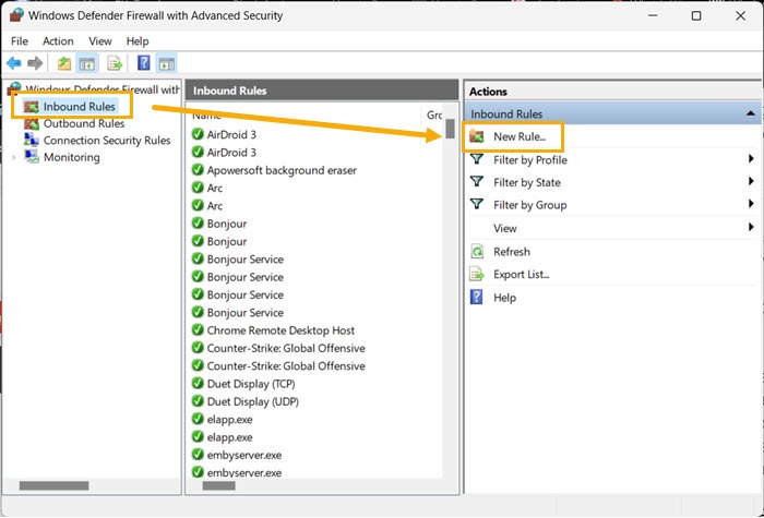Windows Firewall Inbound Rule 1
