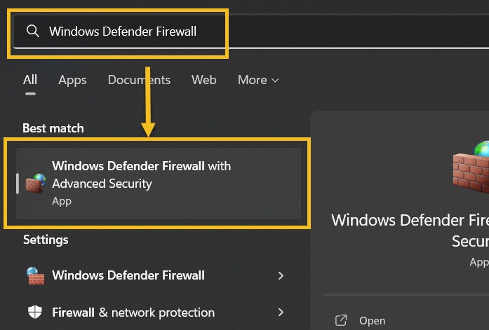 Windows Search Windows Defender Firewall