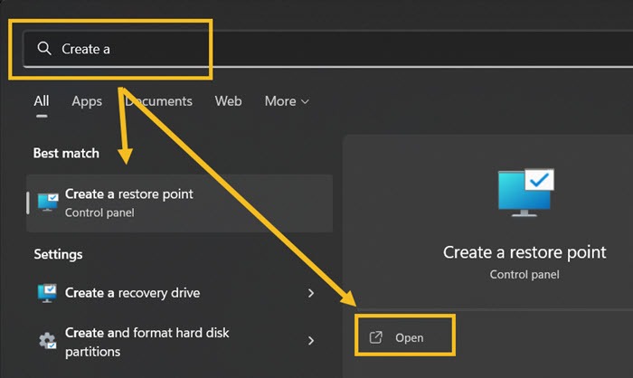 Windows Search Create A Restore Point