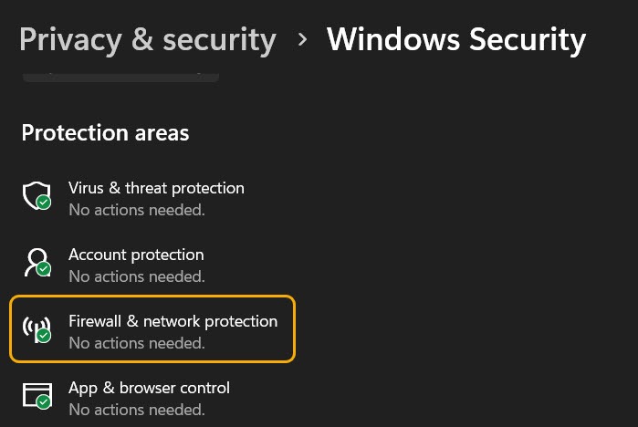 Windows Settings Windows Security
