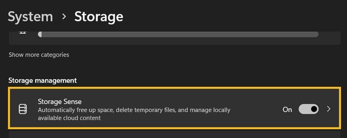 Windows Settings Storage Sense