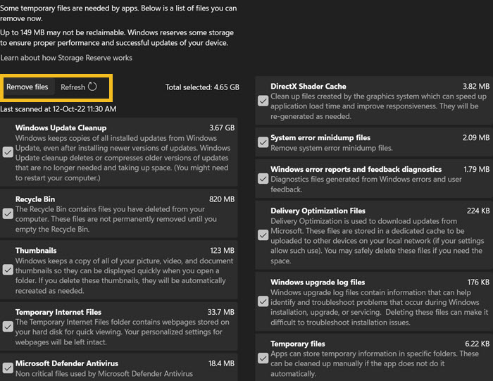 Windows Settings Storage Temporary Files Delete