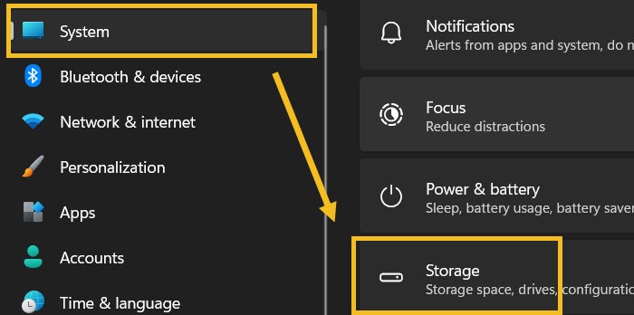 Windows Settings Storage