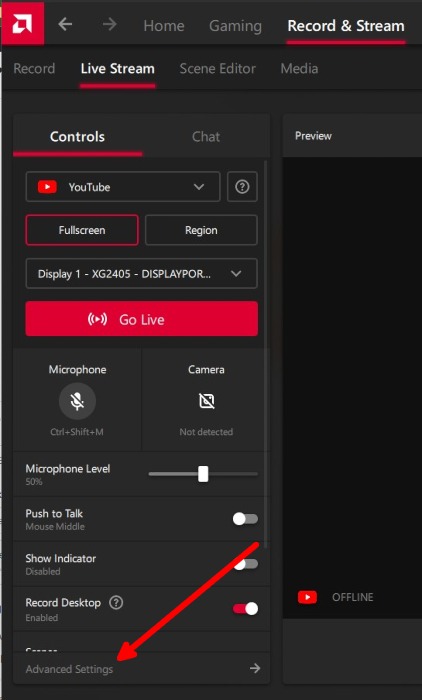 Amd Radeon Software Record And Stream Live Stream Advanced Settings