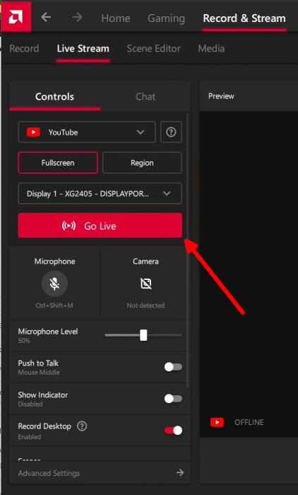 Amd Radeon Software Record And Stream Live Stream Logged In