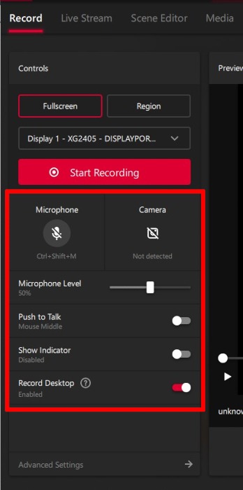 Amd Radeon Software Record And Stream Record Side Bar