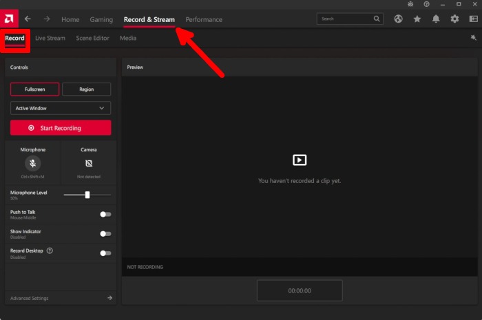Amd Radeon Software Record And Stream Tab Record