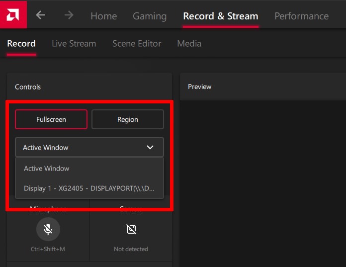 Amd Radeon Software Record And Stream Tab Region