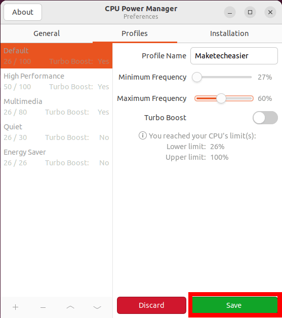 Check Control Cpu Frequency Ubuntu 19 Save New Profile