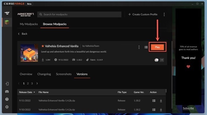 Click The Three Dots In Curse Forge
