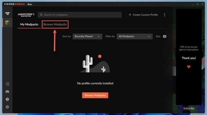 Curse Forge Browse Mod Packs
