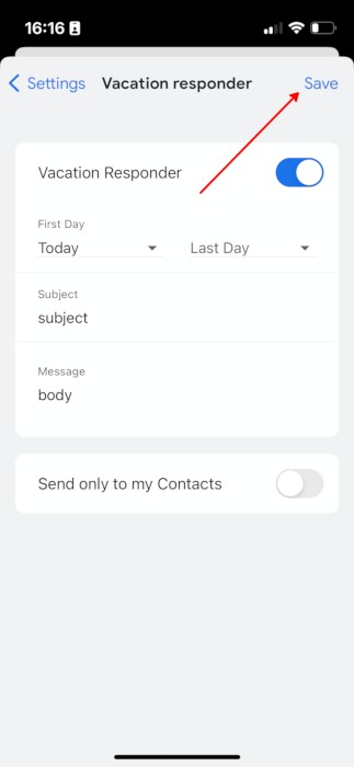 Gmail Mobile App Vacation Responder Save