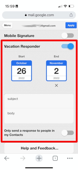 Gmail Mobile Vacation Responder 1