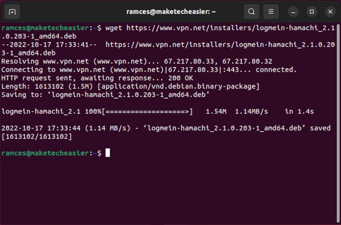 Hamachi Ubuntu Install 05 Wget Client Download