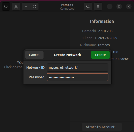 Hamachi Ubuntu Install 17 Enter New Network Details