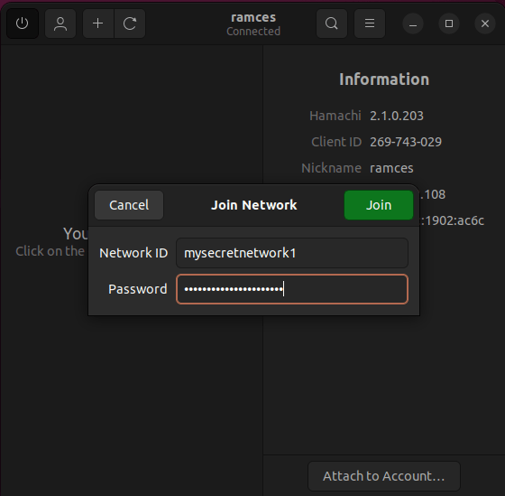 Hamachi Ubuntu Install 19 Enter Join Network Details