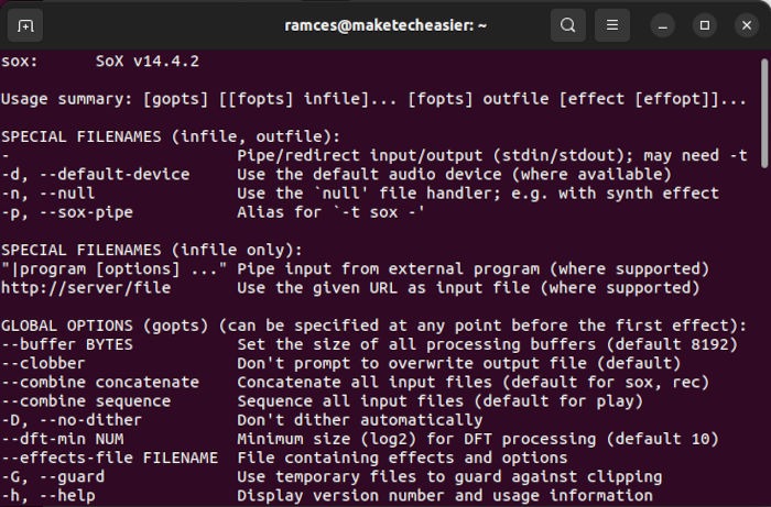 High Resolution Flac Sox Resample 02 Sox Help Screen