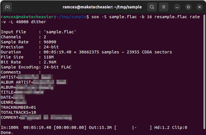 High Resolution Flac Sox Resample 09 Single Resample Job