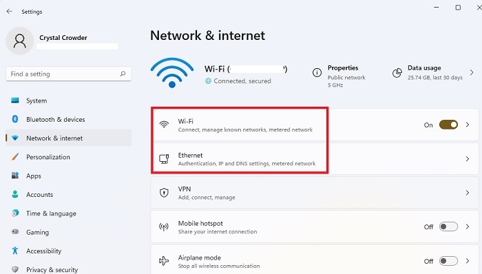 Choosing network type.