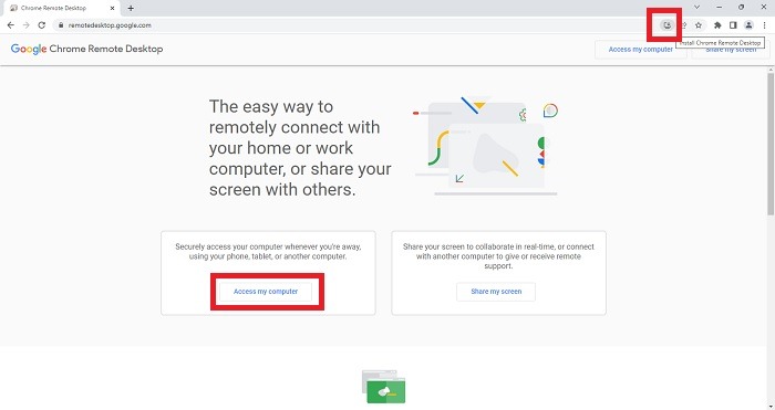 Installing remote desktop using the browser download button.