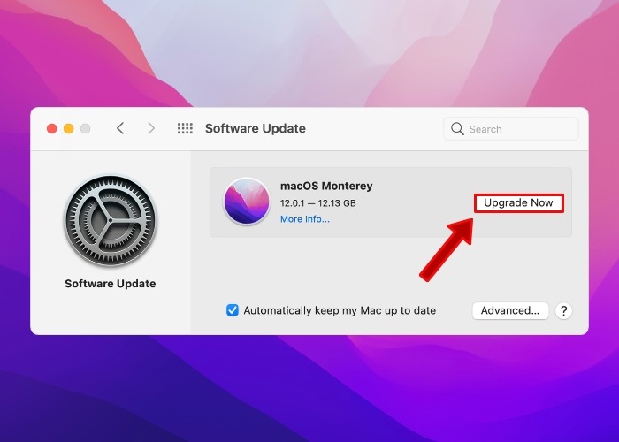 Monterey Update Now Screen