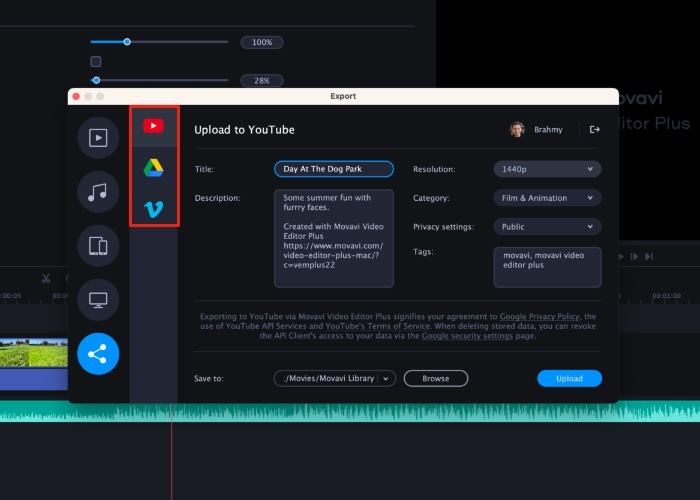 Movavi Web Export Youtube