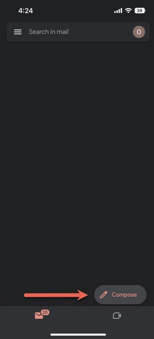 Tapping "Compose" button in Gmail app. 