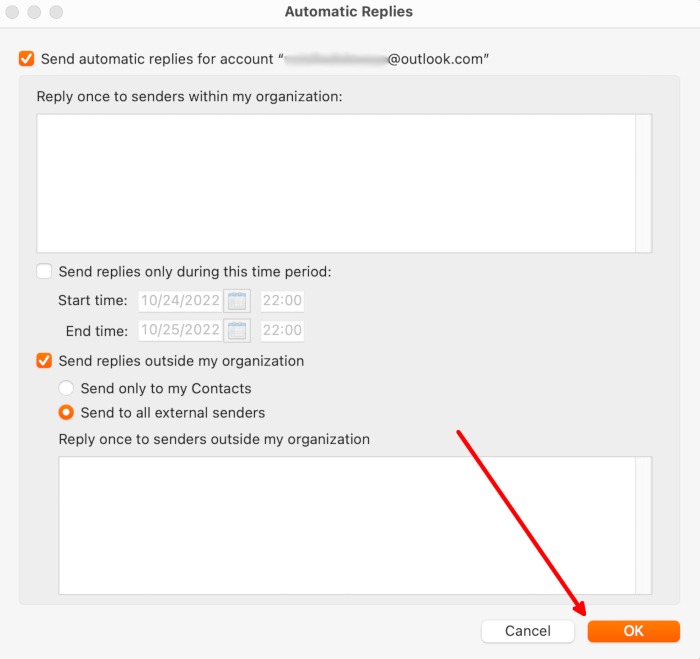 Out of Office Message Outlook Mac Tools Automatic Replies On Ok