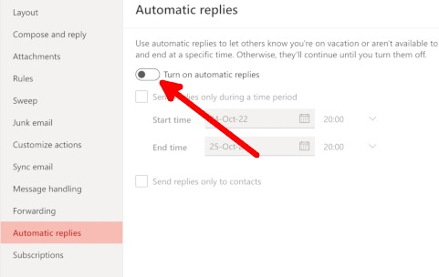 Out Of Office Message Outlook Settings Mail Automatic Replies