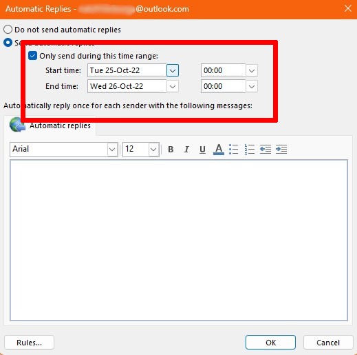 Out Of Office Message Outlook Windows Automatic Replies On Set Dates 1