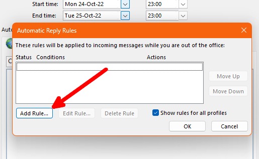 Out Of Office Message Outlook Windows Automatic Replies Rules Window
