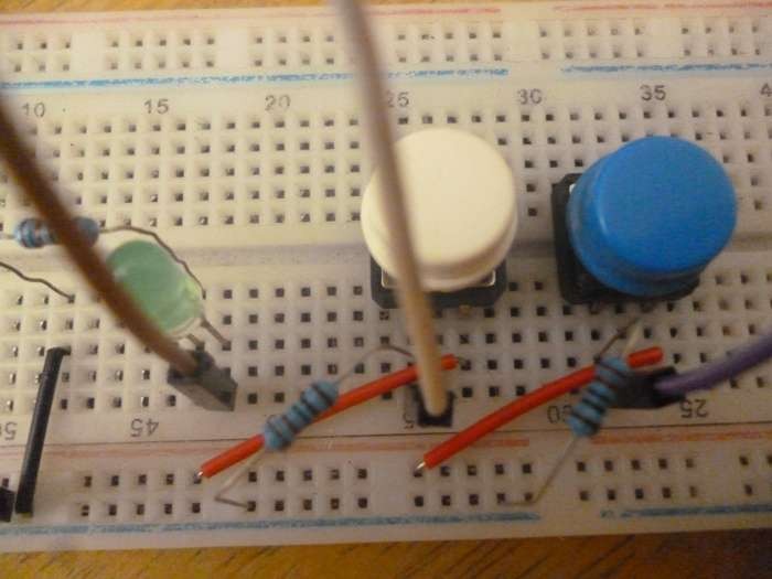 Red Jumper Wires On Breadboard Pushbuttons For Raspberry Pi Pwm Led Guide