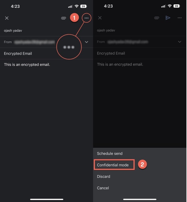 Bringing up "Confidential mode" button in Gmail app. 
