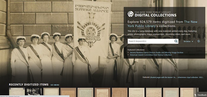 The NYC Library's main page to search for images.