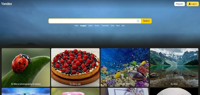 Using Yandex to find photos and collections of related photos.
