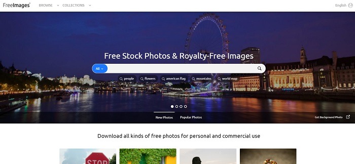 Using Freeimage's search engine to find free photos.