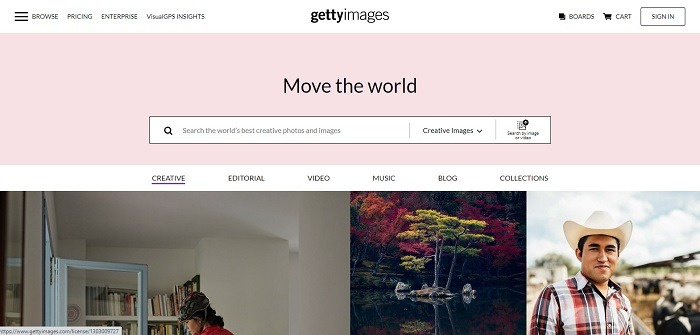 Finding high-end images on Getty Images.