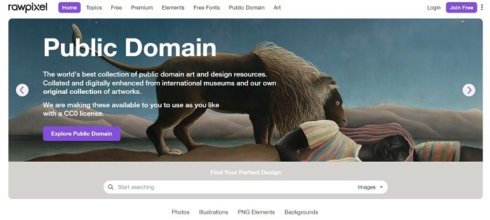 Searching public domain images on Rawpixel.