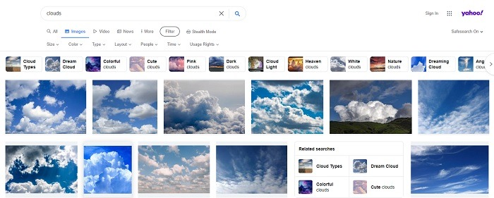 Searching for clouds on Yahoo's image search engine
