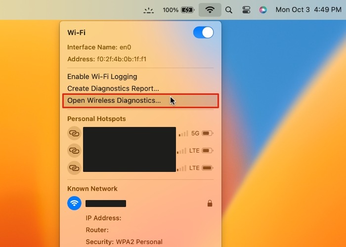 Wifi Menu Option Key