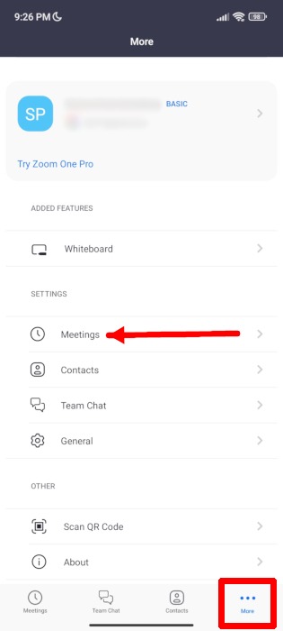 Zoom Mobile App More Meetings