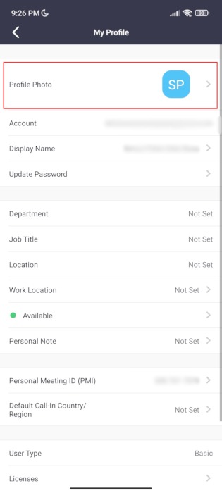 Zoom Mobile App My Profile