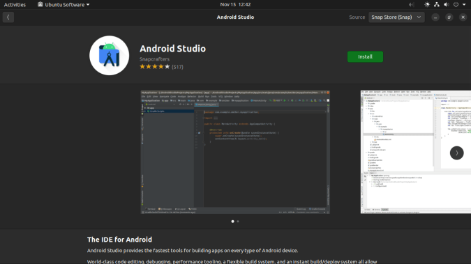 Android Studio Snap Store Screenshot